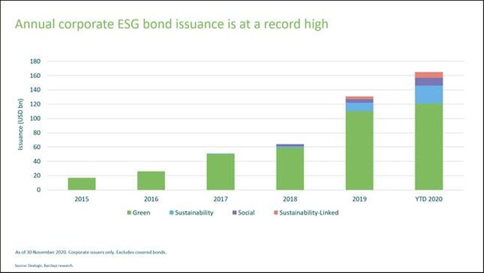 Annual corporate ESG bond issuance is at a record high
